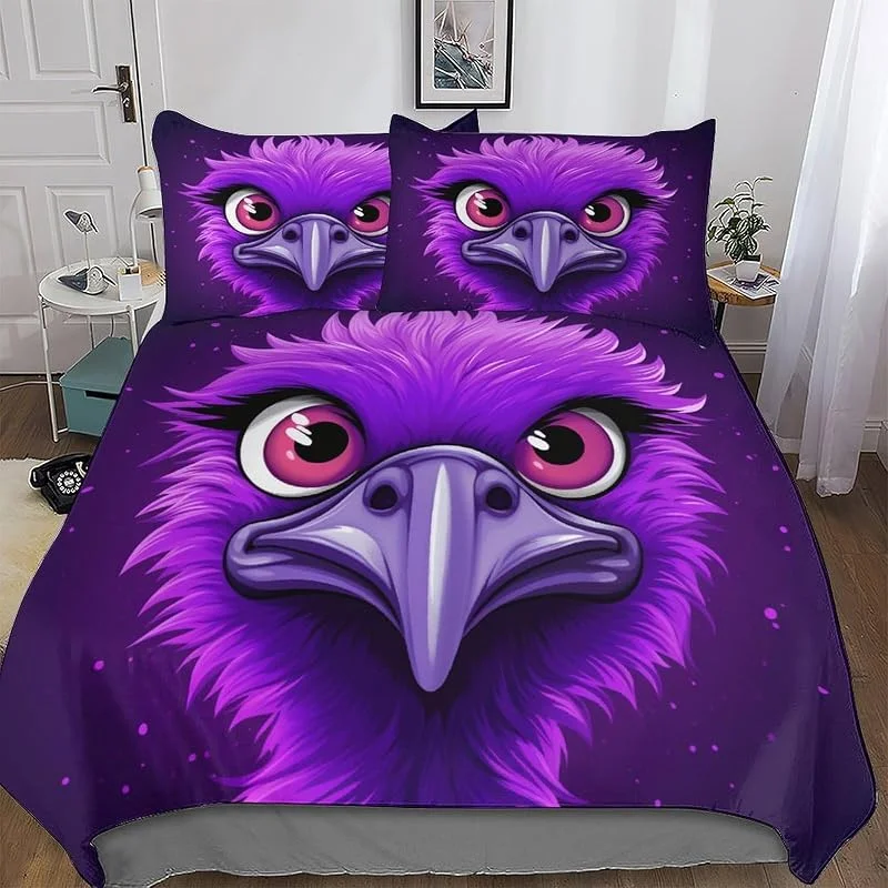 Autruche Parure De Lit avec Housse De Couette Et Taies d'oreiller, 3 Pièces Ensemble Ultra Doux Microfibre Hypoallergénique Double (200x200cm) — Equipement ski