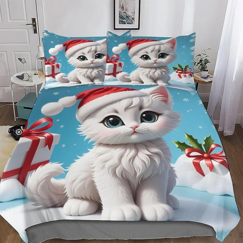 Chat Parure De Lit 3 Pièces Motif Impression 3D Housse De Couette en Microfibre Hypoallergique avec Fermeture Éclair pour Enfants Et Adolescents Double (200x200cm) — Equipement ski