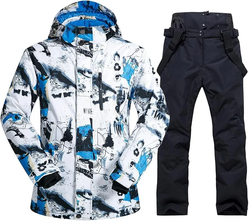 HOTIAN Ensemble veste et pantalon de ski pour homme - Ensemble d'hiver chaud - Ensemble de ski - Imperméable - Coupe-vent — Vetements ski