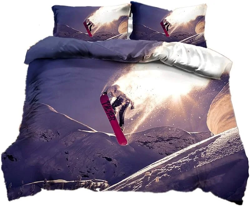3D Style de Sport Parure de lit Cool Ski Le Surf Housse de Couette et Taie d'oreiller Microfibre Enfants Garçons Filles Adolescents (140x200 cm, Couleur 2) — Equipement ski