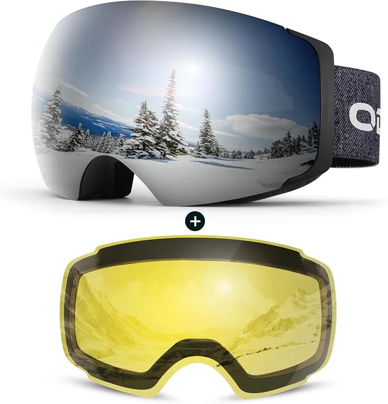 Odoland Kit de Lunettes de Ski Magnetique, avec Lentille Détachable, Masque de Snowboard Hommes et Femmes, Anti-UV400, Anti-Buée, Coupe-Vent, Lunettes de Protection Sphérique — Equipement ski