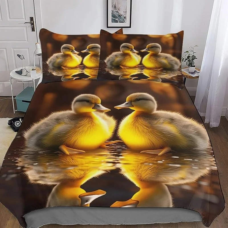 Animal Canard 3 Pièces Parure De Lit Adulte Enfants Housse De Couette avec Taies D'oreillers Housse De Couette Microfibre Douce Double (200x200cm) — Equipement ski
