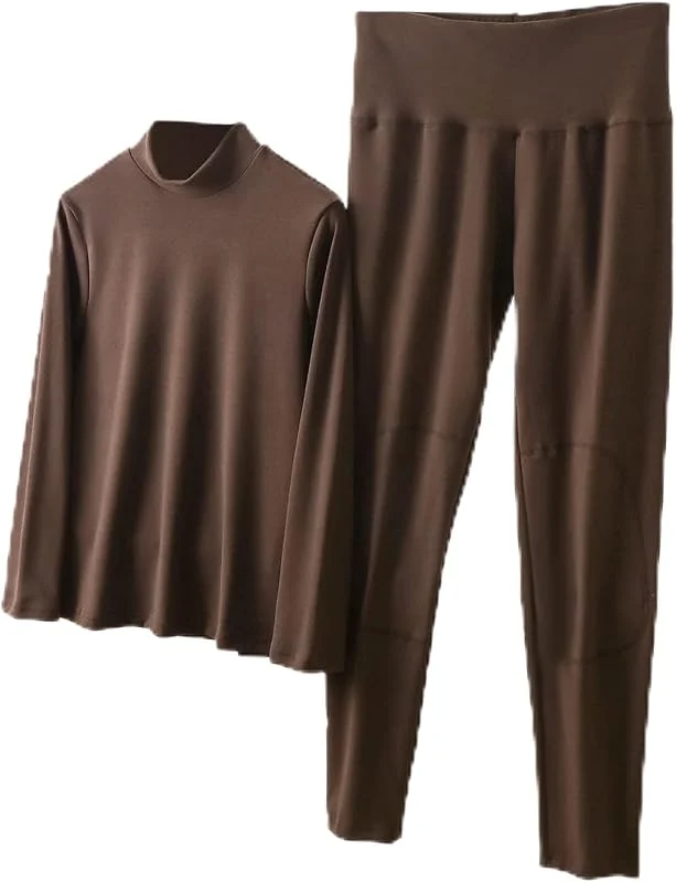 Ensemble de sous-vêtements thermiques pour femme - Sous-vêtements de ski thermiques respirants - Séchage rapide - Couche de base thermique - Petit col montant - Manches longues - Ensemble — Vetements ski