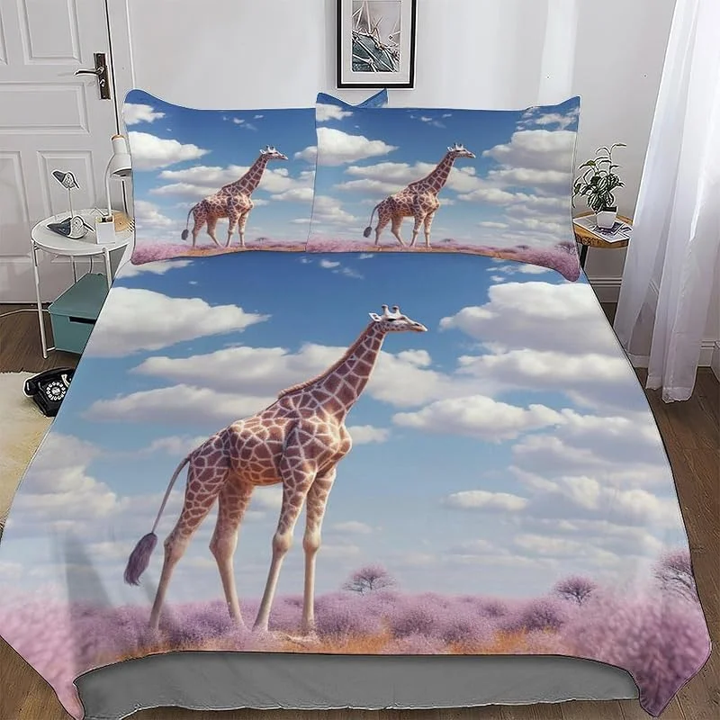 Girafe Modèle Parure De Lit avec Housse De Couette Et Taie d'oreiller 3 Pièces, pour Enfants Adultes, Polycoton, Parure De Lit Microfibreavec Fermeture Éclair Double (200x200cm) — Equipement ski