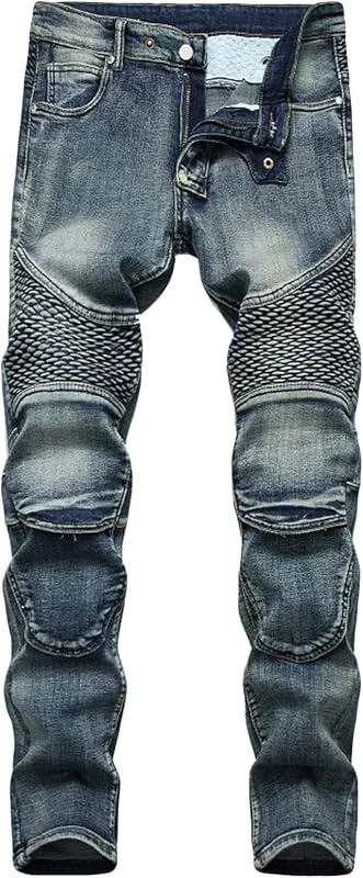 Jean de Motard Coupe Slim pour Homme Pantalon en Jean Skinny Stretch à Taille mi-Haute Jean délavé à Jambe Droite d'aspect usé — Vetements ski