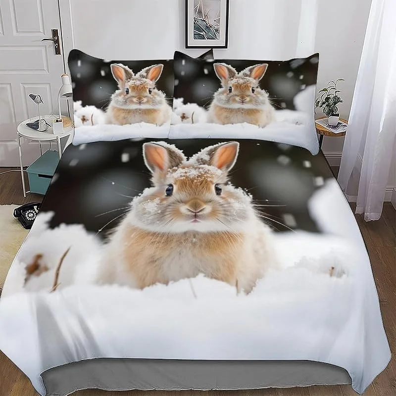 Animal Lapin Housse De Couette avec Taie d'oreiller Parure De Lit pour Toutes Les Saisons Microfibre Ensemble Housse Couette Double (200x200cm) — Equipement ski