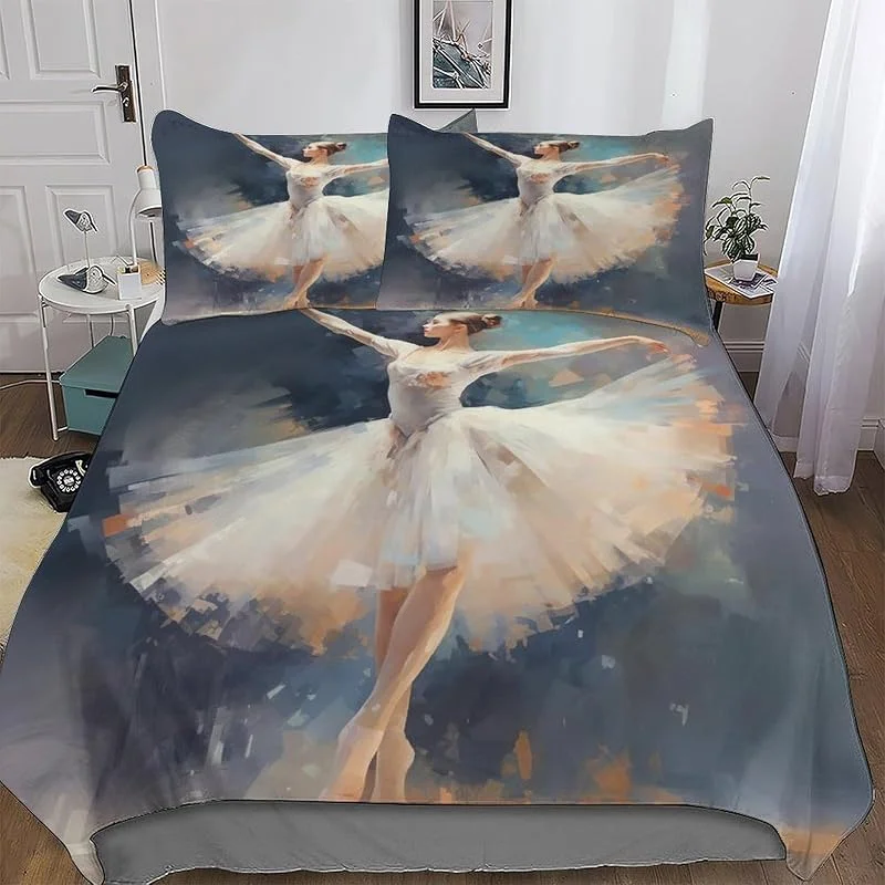Ballet Housse De Couette 3 Pièces avec Taies D'oreillers Adultes Enfant Doux Microfibre Housse De Couette Parure De Lit Double (200x200cm) — Equipement ski