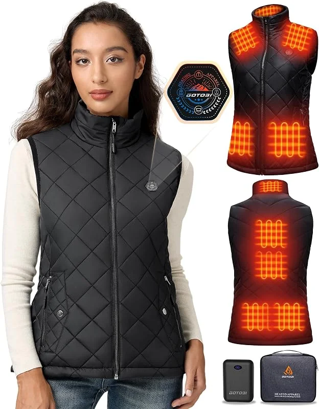 Gilet Chauffant Femme avec Batterie de 7, 4V 16000mAh - Veste Chauffant Femme avec 9 Zones de Chauffage et 3 Températures Réglables, Doudoune Chauffante pour Activités de Plein Air Randonnée Ski — Vetements ski