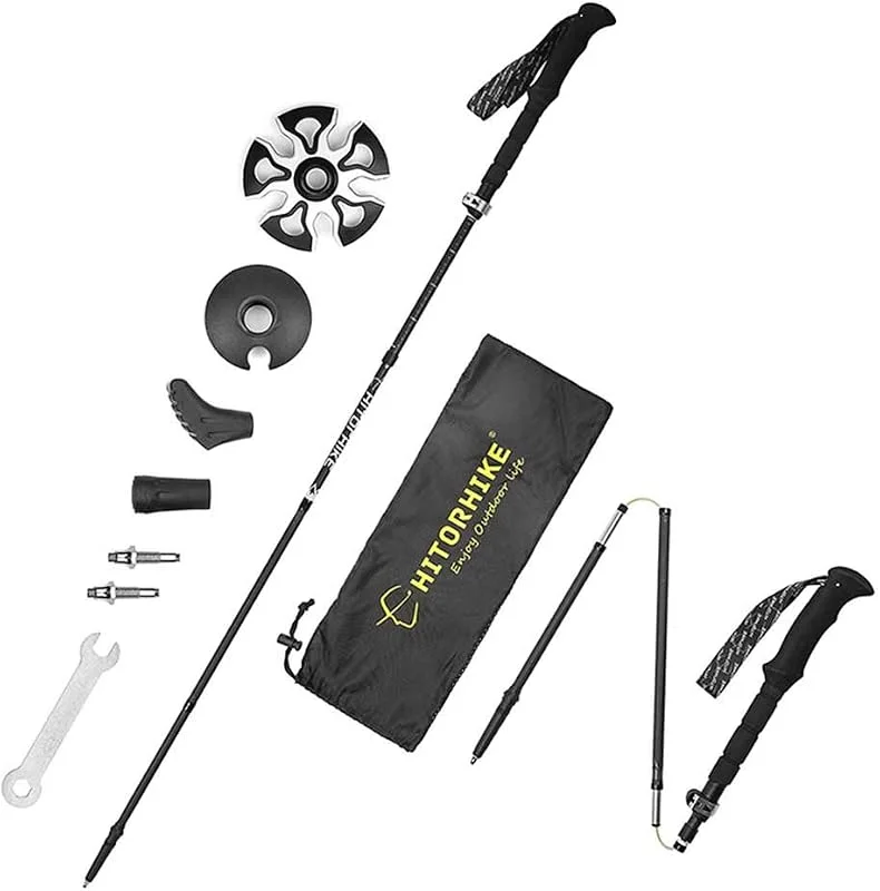 Bâtons De Randonnée 1 Paire, Pôle De Trekking Ultra Léger Portable Pliable à Serrure Verrouillable pour Sports De Plein Air, Utilisé pour La Randonnée, La Randonnée, Les Voyages, Black — Equipement ski