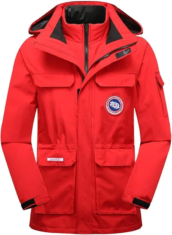 MU Vêtements Pour Hommes 3-In-1 Chaud Veste de Ski Avec Snowboard Imperméable Veste Polaire Amovible Hat Montagne Manteau Coupe-Vent Raincoat, Red, 3Xl — Vetements ski