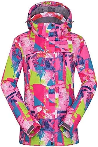 MU Veste de ski imperméable pour femme Veste de ski pour femme Imperméable Coupe-vent Snowboard Mountain Manteau de pluie Rose Vert Hiver, Rose, Grand — Vetements ski