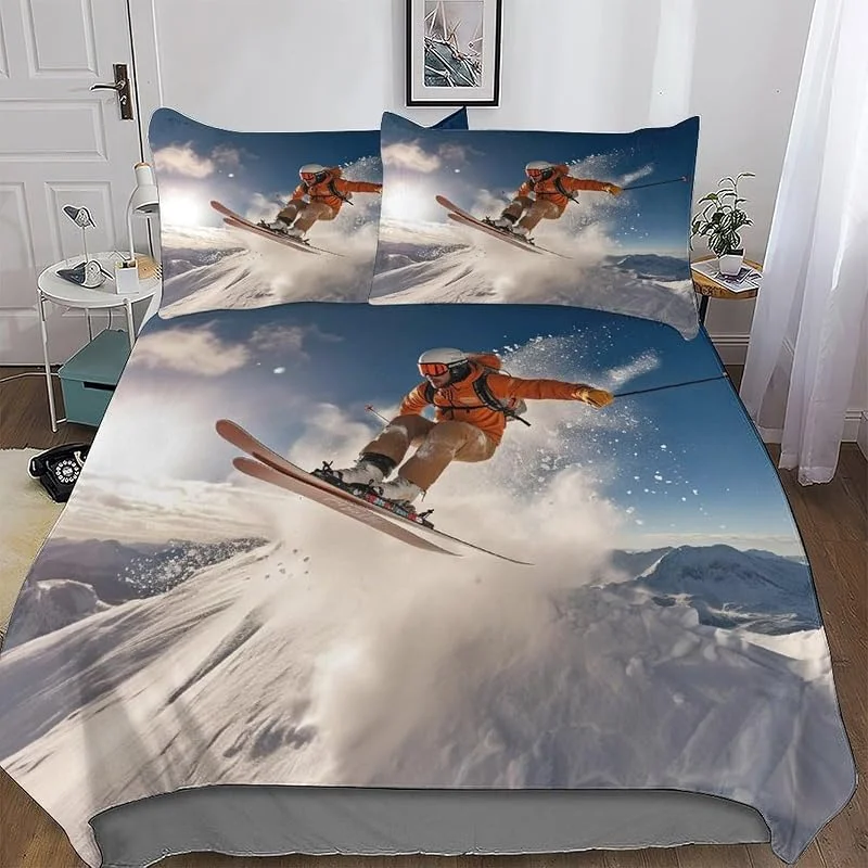 Ski Housse De Couette pour Enfants Adultes Housse Couette Parure De Lit en Douce Microfibre avec Fermeture Éclair 3 Pièces avec Taie d'oreiller Double (200x200cm) — Equipement ski