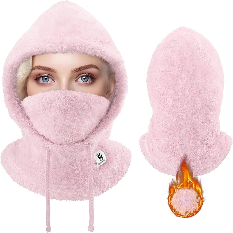 Cagoule Polaire Hiver Balaclava Thermique Coupe-Vent Capuche Épais Chaud Cordon Réglable Ski Vélo Moto Snowboard Trottinette Cache Col Visage Femme Homme M, L Noir Blanc Gris Rose Bleu-Vert — Vetements ski