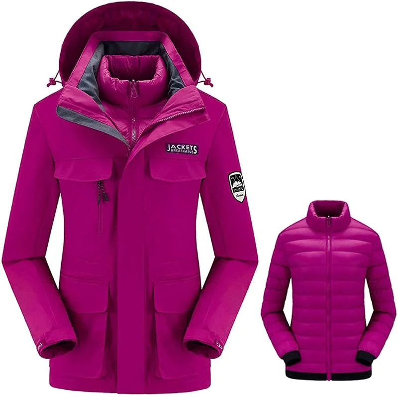 MU Women's in 1 Jacket de Ski Down Veste Chaude Manteau D'Hiver Coupe-Feu Vestes de Snowboard Avec Un Manteau de Montagne À Capuche Détachable, Purple, 5Xl — Vetements ski
