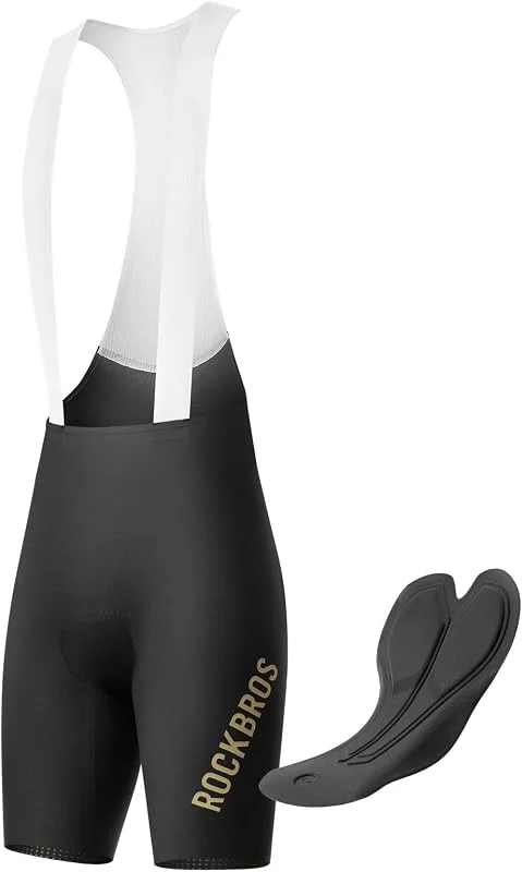 ROCKBROS Cuissard à Bretelles Vélo Homme sans Couture, Short VTT Respirant à Triple Densité Rembourré, Bas Antidérapant et Élément Réfléchissant, Noir — Vetements ski