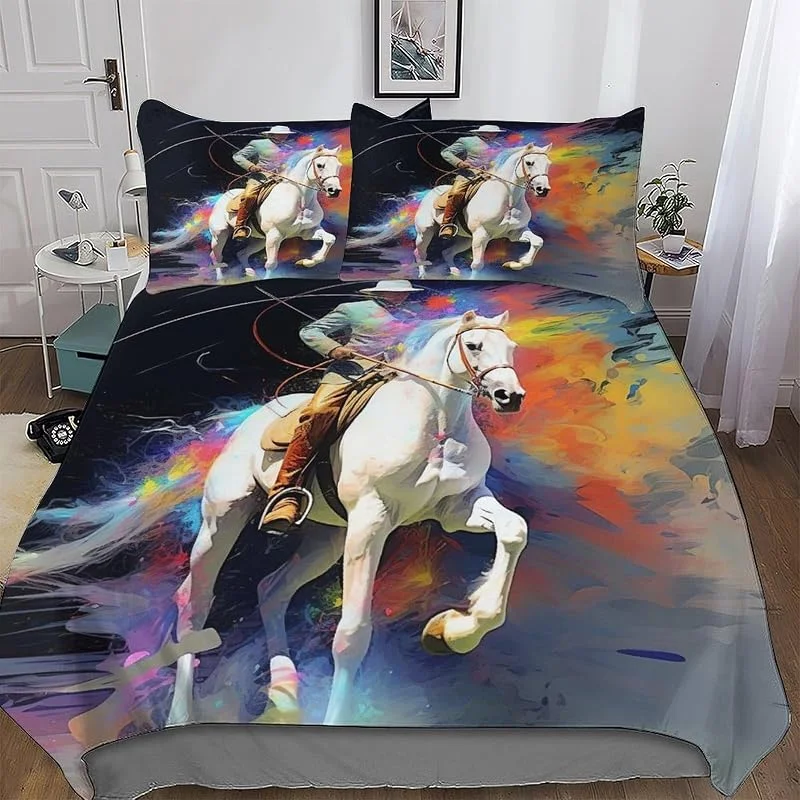 Cheval Racing Parure De Lit De Microfibre Coton, Super Douce, Confortable Et Moelleuse, pour Enfants Adultes Housse De Couette avec Taie d'oreiller Assortie Double (200x200cm) — Equipement ski