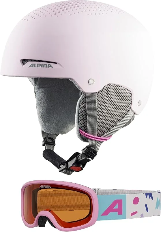 ALPINA ZUPO Set Piney 2.0 - Ensemble de Haute qualité et sécurisé composé d’Un Masque de Ski et d’Un Casque de Ski, pour Enfants - Rose Clair - 48-52 — Equipement ski