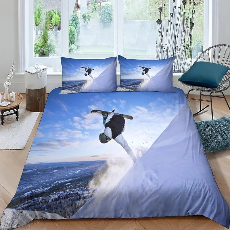 Ski Sports Extrêmes Housse De Couette Parure De Lit en Microfibre avec Taies d'oreiller, Impression Numérique 3D, pour Enfant Et Adulte Housses De Couettes avec Fermeture Éclair 3 Pièces -742749492313 — Equipement ski