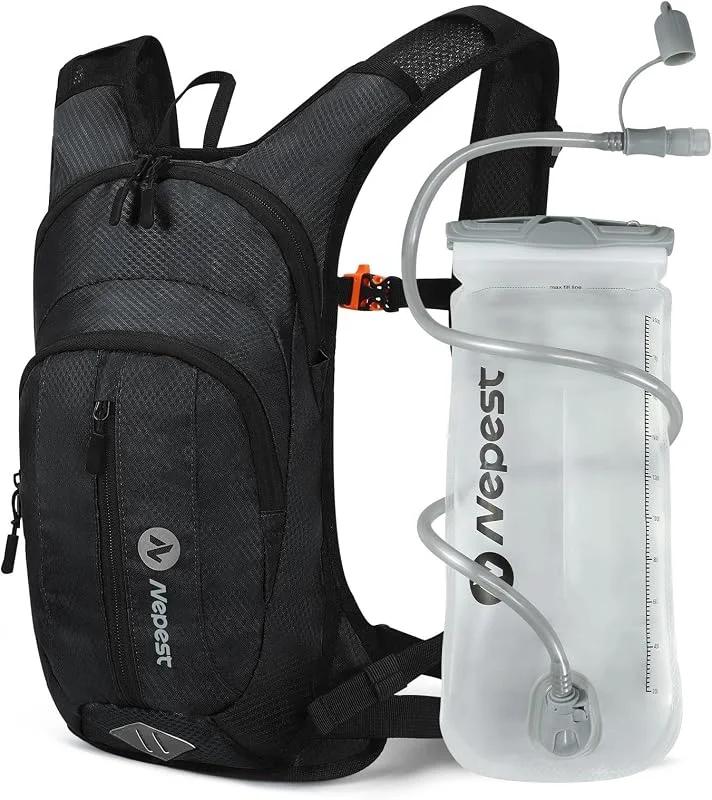 Nepest Sac à dos d'hydratation, 8 l, sac à dos de vélo et de ski, avec poche d'hydratation de 2 l, idéal pour le VTT, la course et le ski, tour de poitrine et de taille réglables avec sifflet de — Equipement ski