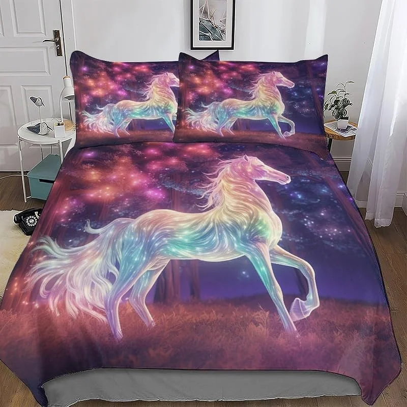 Cheval Housse De Couettes pour Enfants Adultes Parure De Lit 3 Pièces, Microfibre De Literie avec Taies D'oreillers Double (200x200cm) — Equipement ski