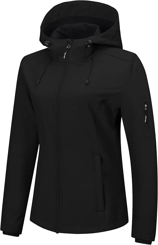 Outdoor Ventures Veste softshell pour femme avec capuche doublée en polaire chaude légère imperméable coupe-vent isolée — Vetements ski