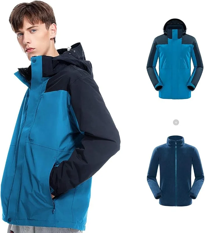 MU Hommes 3-In-1 Veste de Ski Manteau Imperméable Hiver Chaud Montagne Veste Neige Brochage Mode Épais Coupe-Vent Vêtements Veste, Blue, M — Vetements ski