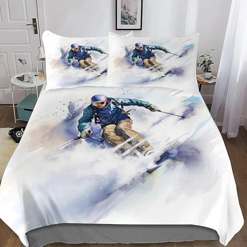 Ski Housse De Couette, Parure De Lit pour Enfant Adultes 3 Pièces avec Taie-Douce Microfibre Housse Couette Double (200x200cm) — Equipement ski