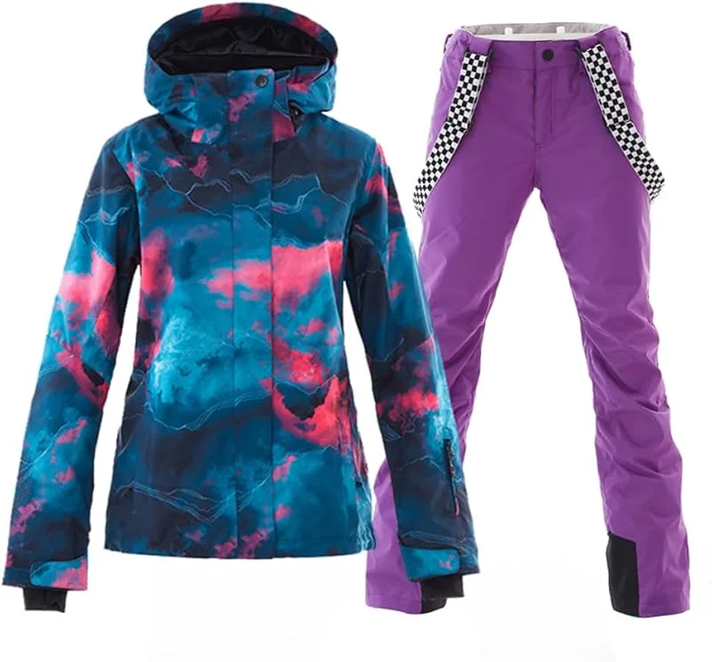 HOTIAN Ensemble veste et pantalon de ski pour femme, coupe-vent, imperméable, isolé, manteau de neige chaud pour l'hiver — Vetements ski