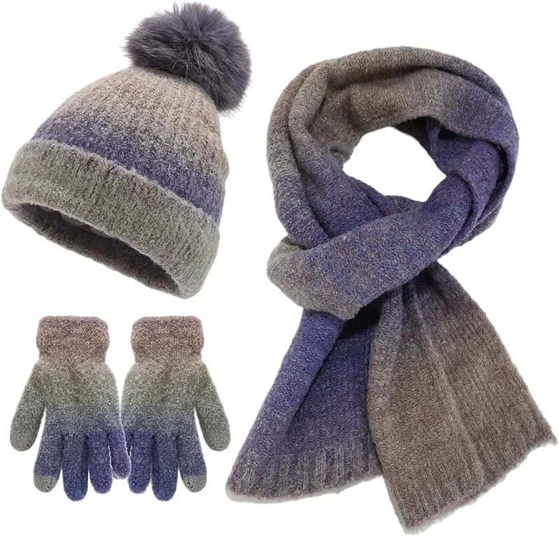 Ensemble Bonnet Femme Ensemble Femme Hiver Tricot Beanie Bonnet Écharpe Hiver Et Gants Thermiques Cache Cou Homme Hiver Polaire Chauffant Chapeau Hiver Femme Pour L'Hiver Ski Sports — Vetements ski