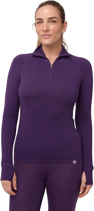 DANISH ENDURANCE Haut Thermique en Laine Mérinos Femme, Demi-Zip — Vetements ski