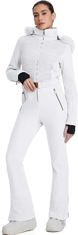 HOTIAN Combinaison de ski une pièce pour femme - Imperméable - Coupe-vent - Pour l'hiver - Chaude - Avec capuche — Vetements ski