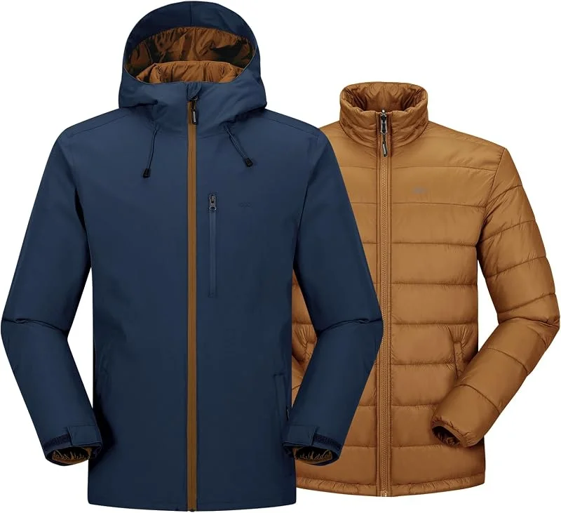 33, 000ft Veste de ski imperméable 3 en 1 pour homme, coupe-vent de montagne chaude, veste de pluie d'hiver avec veste bouffante — Vetements ski