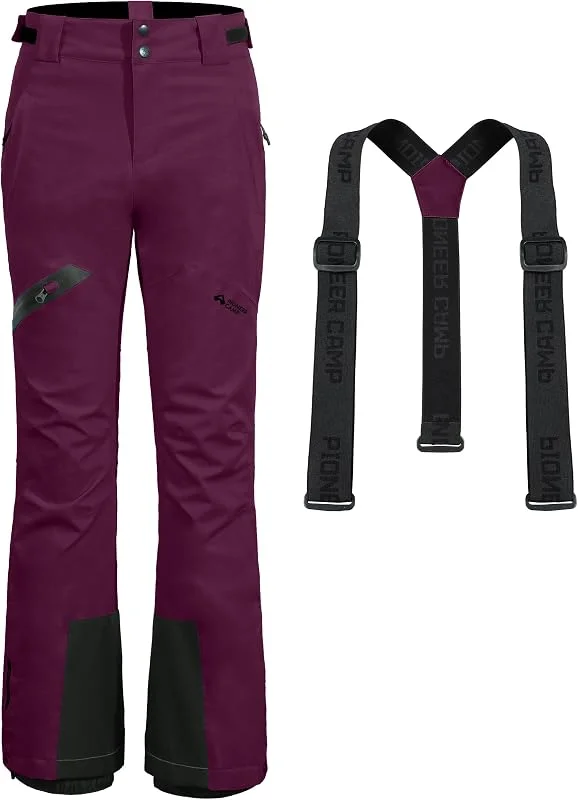Pioneer Camp Pantalon Ski Femme Imperméable avec Bretelles Pantalon Neige Femme Pare-Neige Salopettes De Randonnée Pantalons Snowboard Chaud pour l'hiver — Vetements ski