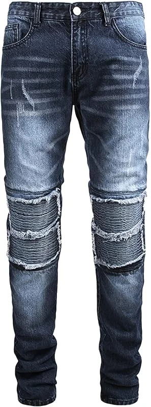 Jeans Biker Mode pour Hommes Pantalon en Jean Plissé, Effiloché Et DéChiré à Taille Moyenne Jean Skinny Slim à Jambe Droite Et Stretch — Vetements ski