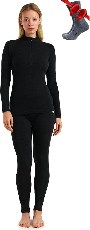 Merino.Tech 100% Ensemble Femme Zip Laine Merinos - Haut, Bas + Chaussettes — Vetements ski