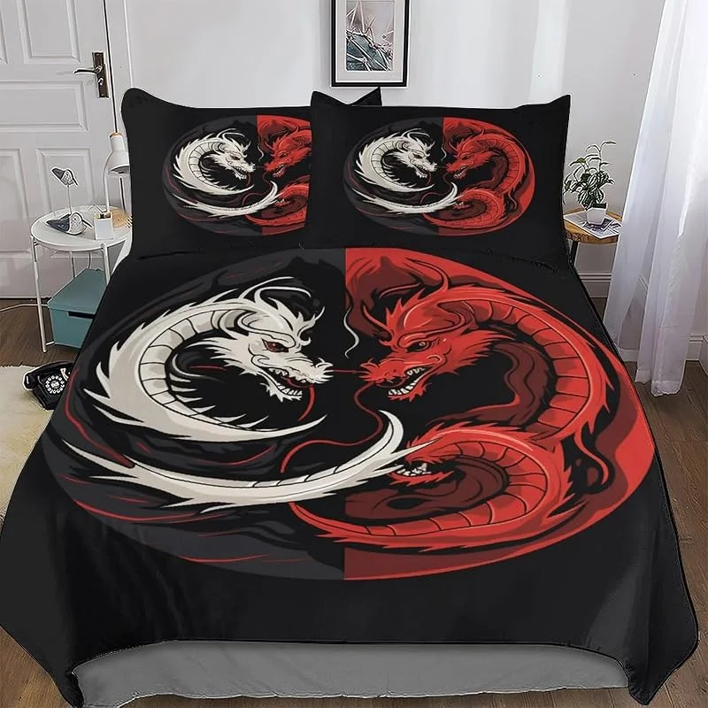 Dragon Housse De Couette Literie 2 Pièces Housse De Couette Et Taie d'oreiller Douce Microfibre Adultes Enfants Parures De Lit Single(135x200cm) — Equipement ski