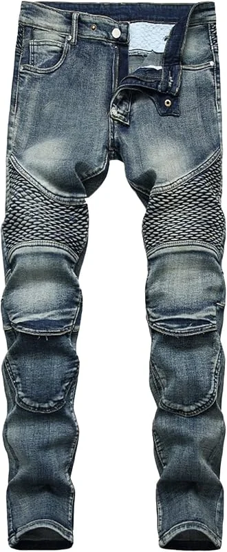 Jeans RéTro De Motard pour Hommes Pantalon DéContracté en Denim DéLavé à Taille Moyenne Jean Slim Fit Stretch Skinny à Jambe Droite — Vetements ski