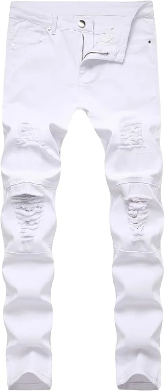 DGKaxiyaHM Jean Droit DéLavé pour Homme Pantalon en Jean Plissé Et DéChiré à Taille Moyenne Pantalon Crayon Casual DéLavé — Vetements ski