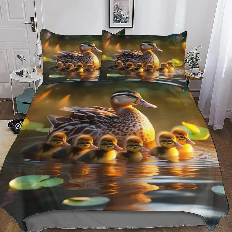Animal Canard Parure De Lit 3 Pièces Housse De Couette avec Taies D'oreillers pour Enfants Adultes Microfibre Douce Housse Couette Double (200x200cm) — Equipement ski