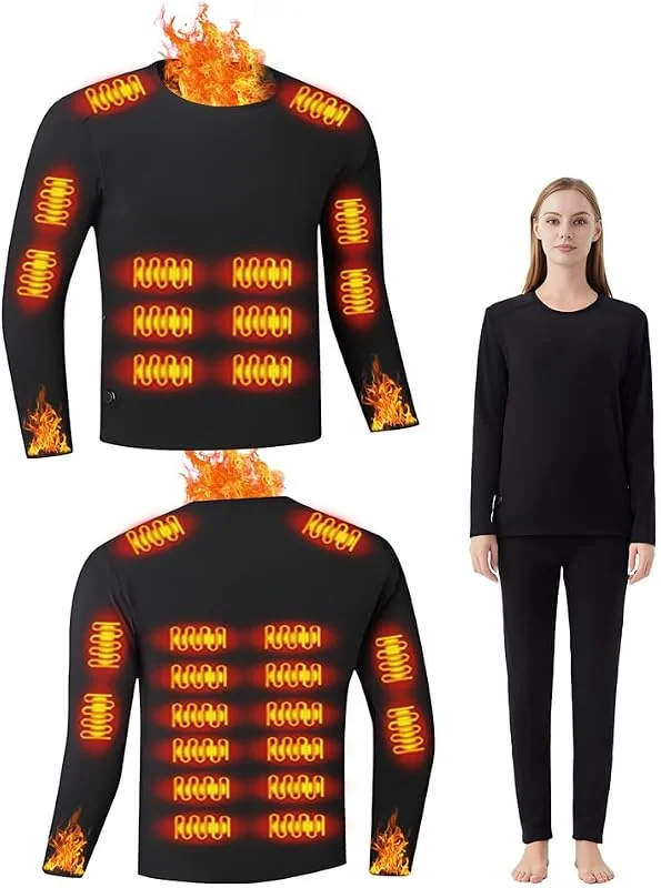 sous-vêtements Thermiques Chauffants Unisexes, sous-vêtements Thermiques Chauffants électriques, Haut à 26 Zones, Pantalon à 16 Zones Chauffage, Connexion USB et DC, adaptés au Camping et à la randonnée — Vetements ski