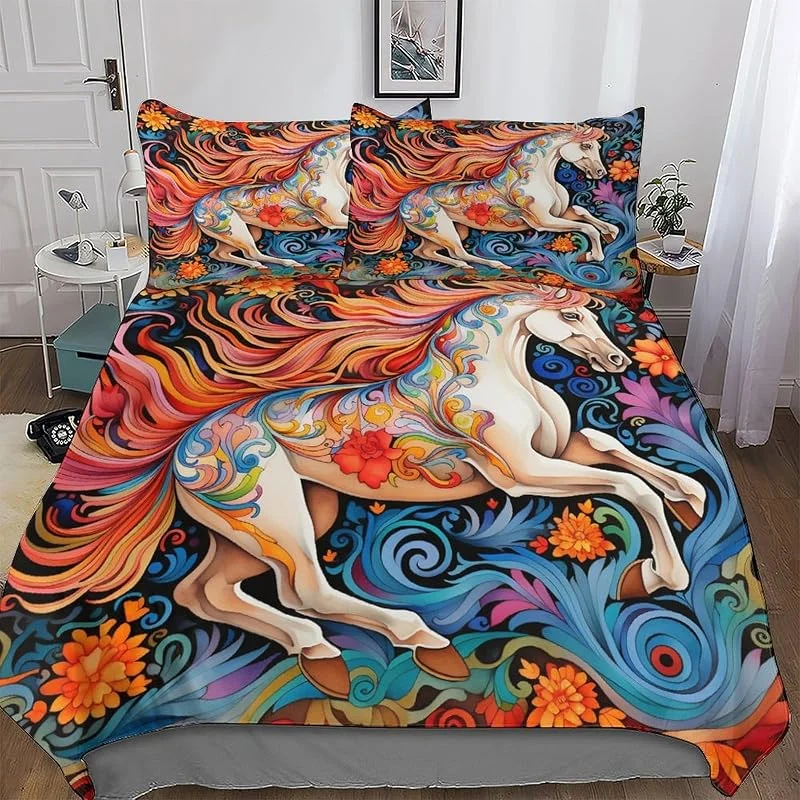 Cheval Modèle Parure De Lit avec Housse De Couette Et Taie d'oreiller 3 Pièces, pour Enfants Adultes, Polycoton, Parure De Lit Microfibreavec Fermeture Éclair Double (200x200cm) — Equipement ski
