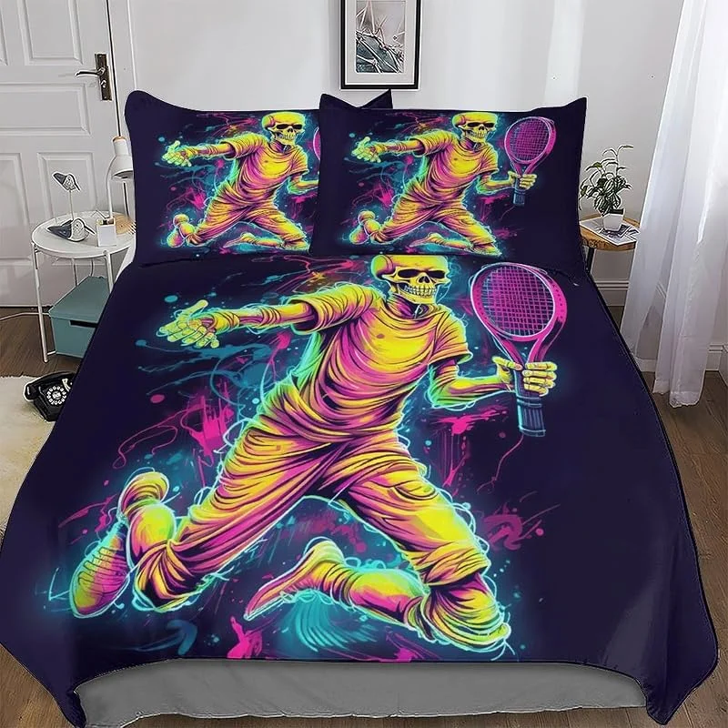 Badminton Housse De Couette pour Enfants Adultes Housse Couette Parure De Lit en Douce Microfibre 3 Pièces avec Taie d'oreiller Double (200x200cm) — Equipement ski