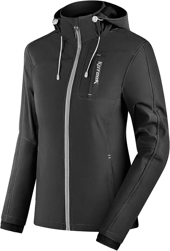 KUTOOK Veste Softshell Femme Hiver Chaud Blouson Capuche Amovible Coupe Vent Imperméable Extérieur Randonnée Jogging Sport de Plein Air — Vetements ski