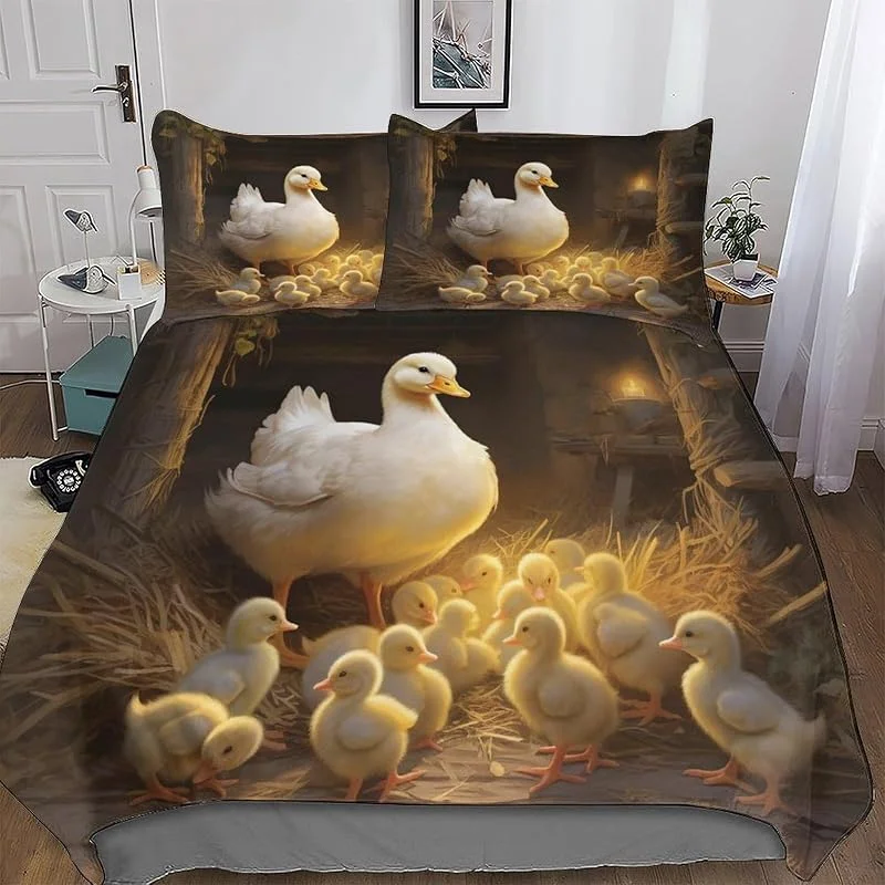 Animal Canard Imprimé Housse De Couette Et Taie d'oreiller Et Housse Couette 3 Pièces Parure De Lit Microfibre avec Fermeture Éclair Double (200x200cm) — Equipement ski