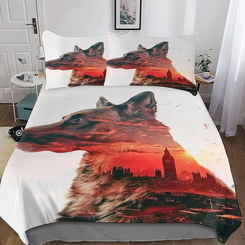 Chien Parure De Lit pour Enfants Adultes Hypoallergique Housse De Couette Et Taies d'oreiller 3 Pièces Douce Microfibre Coton Housse De Couette Double (200x200cm) — Equipement ski