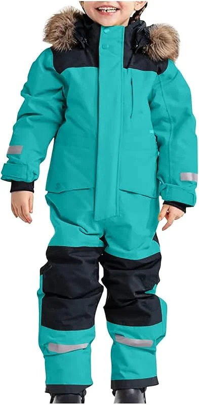 Combinaison de Ski Enfants Garçons Fille Combinaison de Ski ado Ensembles de Neige Doudoune à Capuche Salopettes Zippé Imperméable Vetement Ski Enfant Veste en Duvet Hiver Chaud Tenue Plein Air — Vetements ski