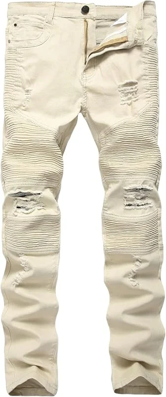 DGKaxiyaHM Pantalon Jeans Biker Froissé Homme Pantalon en Jean Crayon DéChiré Taille Moyenne DéLavé Jean Coupe Droite Amincissant Stretch DéContracté — Vetements ski