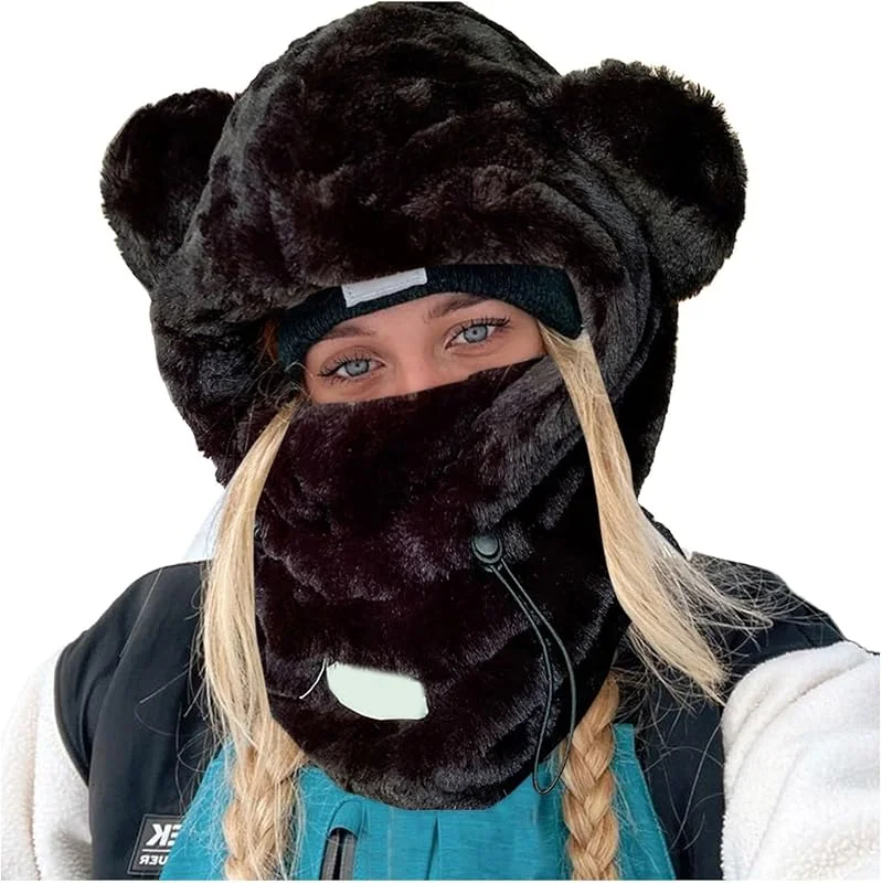 Ensemble Gants Echarpe Bonnet Femme Chaud Et Écharpe Doublé Polaire Tour De Cou Doublure Tricoté Nsemble Epais Écharpe Hiver Toison Windstopper Capuche Ski — Vetements ski