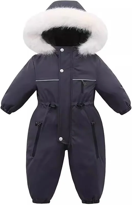 Combinaison De Neige Bébé Enfant Garçon Fille Barboteuse Bebe 2 Ans Manteau D’Hiver 1 An Lot Body Mois Ski Fausse Fourrure Capuche Jumpsuit Avec Gants 0-24 mois — Vetements ski
