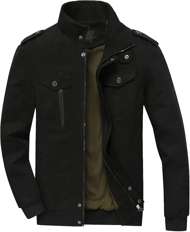 ZDJSWJ Veste militaire en coton lavé pour homme Veste Multi-poches à col montant Léger softshell full zip workwear — Vetements ski